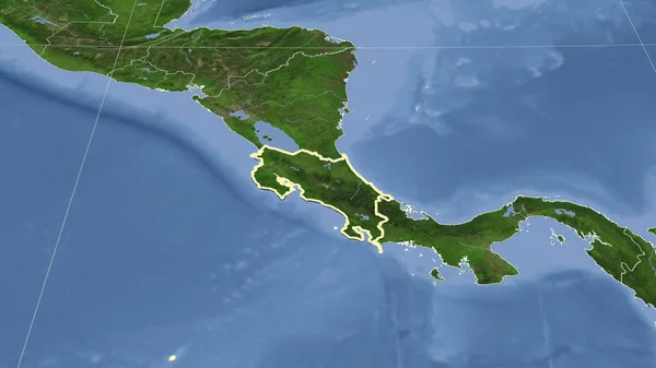 哥斯达黎加及其邻国 远斜透视 轮廓轮廓 卫星图像 — 图库照片