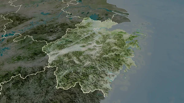 Чжэцзян Провинция Китая Увеличена Выделена Спутниковые Снимки Рендеринг — стоковое фото