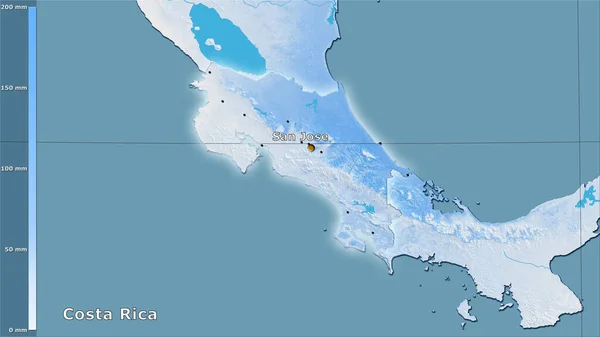 Осадки Самого Сухого Месяца Районе Коста Рики Стереографической Проекции Легендой — стоковое фото