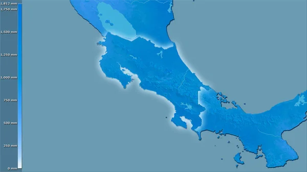 哥斯达黎加地区内带图例的立体投影中的西风带降水 具有发光轮廓的栅格层的原始成分 — 图库照片