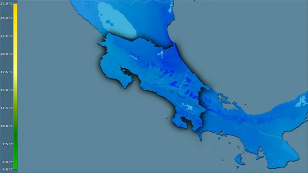 Gjennomsnittstemperatur Det Kaldeste Kvartalet Innenfor Costa Rica Området Den Stereografiske – stockfoto