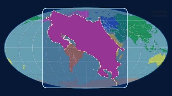 Közelíts Costa Ricára Vázold Fel Perspektívákat Mollweide Kivetítés Globális Térképével — Stock Fotó