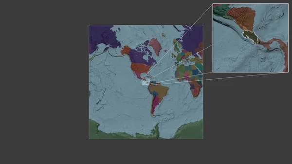 Розширена Розширена Територія Коста Рики Отримана Мапи Світу Провідними Лініями — стокове фото