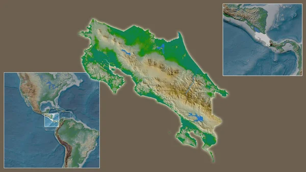 コスタリカとその地域に位置し 大規模な世界地図の中心部のクローズアップ 地図の色 — ストック写真