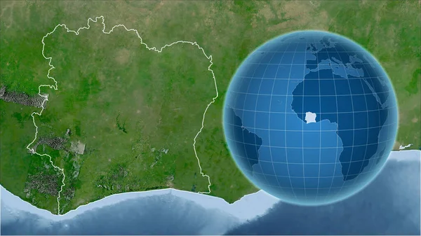 Costa Avorio Globo Con Forma Del Paese Contro Mappa Ingrandita — Foto Stock