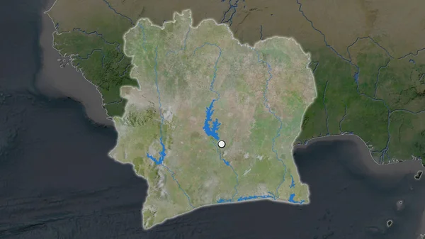 周辺の地図上の首都ポイントと象牙海岸のハイライトエリア 衛星画像 — ストック写真