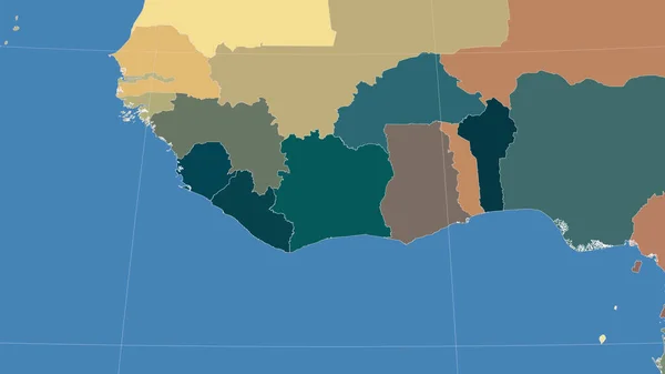 Кот Ивуар Окрестности Далекая Косыя Перспектива Контура Цветная Карта Административных — стоковое фото
