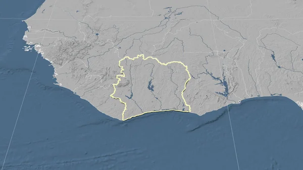アイボリー コーストとその周辺 輪郭形状 グレースケール標高図 — ストック写真