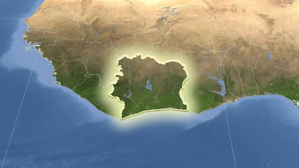 Ivory Coast Its Neighborhood Distant Oblique Perspective Shape Glowed Satellite — Stock Photo, Image