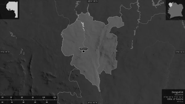 Денгул Район Кот Івуар Граймасштабна Карта Озерами Річками Форма Представлена — стокове фото