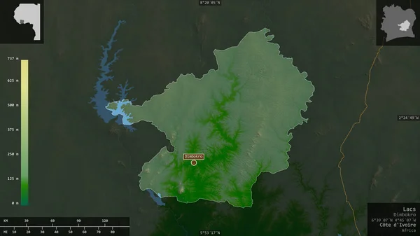 Lacs Distrito Costa Marfil Datos Sombreado Colores Con Lagos Ríos — Foto de Stock