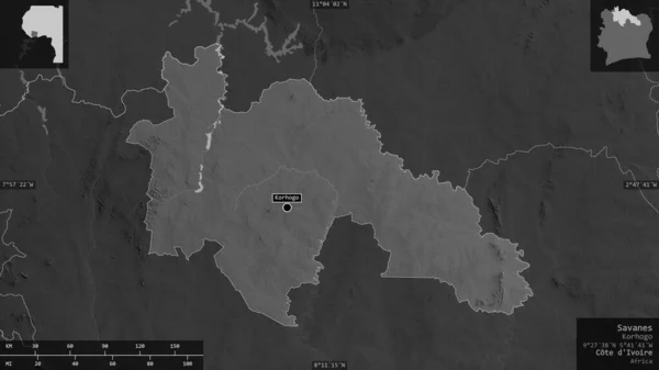 Саванес Район Кот Івуар Граймасштабна Карта Озерами Річками Форма Представлена — стокове фото