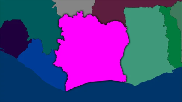 Área Cote Divoire Mapa Divisiones Administrativas Proyección Estereográfica Composición Cruda — Foto de Stock