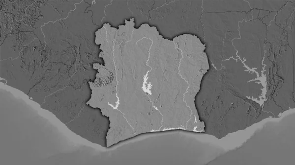 Zone Côte Divoire Sur Carte Altitude Bilevel Dans Projection Stéréographique — Photo