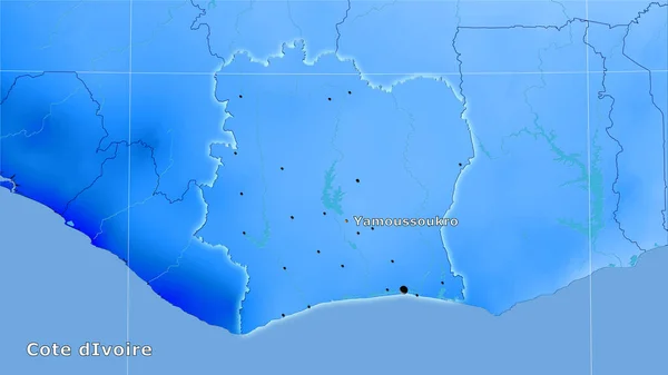 立体写真投影の年間降水量マップ上のコートDivoire領域 主な組成 — ストック写真