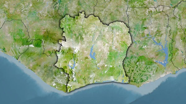 Cote Divoire Area Satellite Ένας Χάρτης Στην Στερεογραφική Προβολή Ακατέργαστη — Φωτογραφία Αρχείου