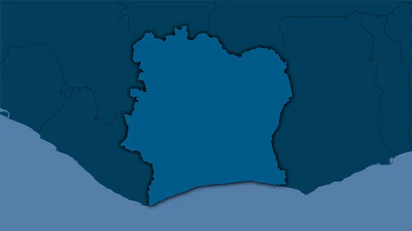 입체도 지도에 코트디부아르 빛나는 윤곽이 래스터층의 — 스톡 사진