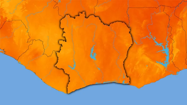 Περιοχή Cote Divoire Στον Ετήσιο Χάρτη Θερμοκρασίας Στην Στερεογραφική Προβολή — Φωτογραφία Αρχείου