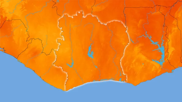 Gebiet Der Elfenbeinküste Auf Der Jährlichen Temperaturkarte Der Stereographischen Projektion — Stockfoto