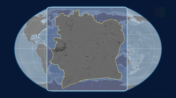 Zbliżenie Kontur Wybrzeża Kości Słoniowej Liniami Perspektywicznymi Stosunku Globalnej Mapy — Zdjęcie stockowe