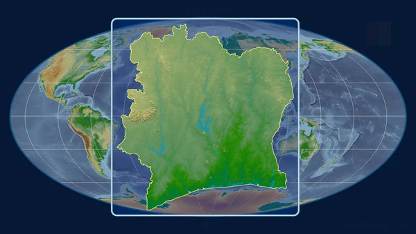 Közelíts Elefántcsontpart Körvonalaira Egy Globális Térképpel Szemben Mollweide Projekcióban Alakzat — Stock Fotó