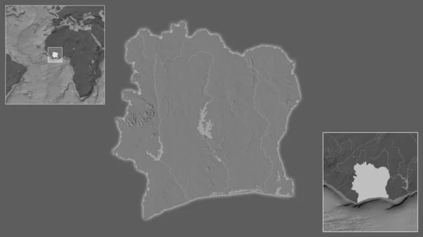 Detailní Záběr Pobřeží Slonoviny Jeho Umístění Regionu Středu Rozsáhlé Mapy — Stock fotografie