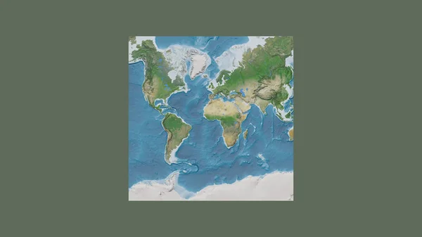 Square frame of the large-scale map of the world in an oblique Van der Grinten projection centered on the territory of Ivory Coast. Satellite imagery