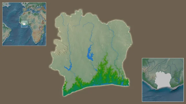 Detailní Záběr Pobřeží Slonoviny Jeho Umístění Regionu Středu Rozsáhlé Mapy — Stock fotografie