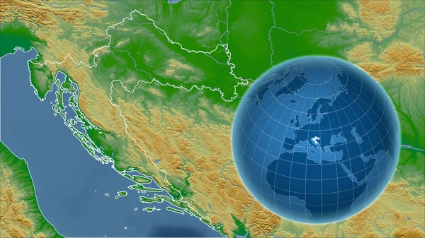 Croazia Globo Con Forma Del Paese Contro Mappa Ingrandita Con — Foto Stock