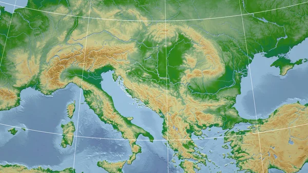 Croazia Quartiere Prospettiva Lontana Con Contorno Del Paese Mappa Fisica — Foto Stock