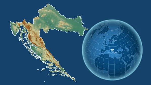 크로아티아 지도의 윤곽이 배경에 고립되어 나라의 지도와 대조되는 모양을 지구본 — 스톡 사진