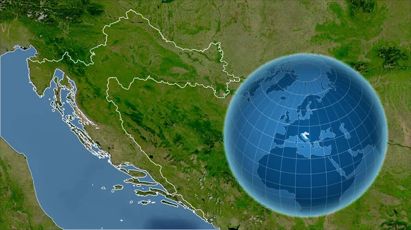 Chorvatsko Globe Tvarem Země Proti Zvětšené Mapě Jeho Obrysem Satelitní — Stock fotografie