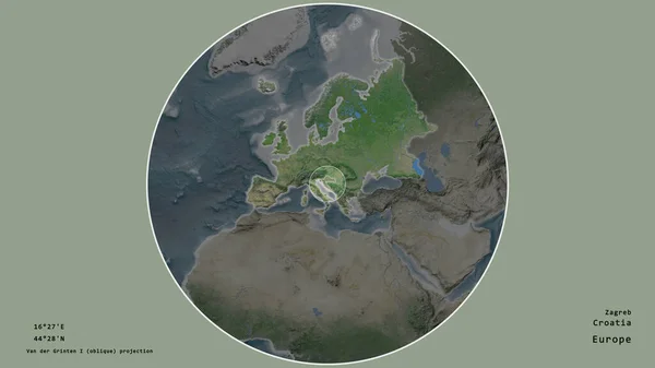 Территория Хорватии Отмечена Кругом Крупномасштабной Карте Континента Изолированной Ненасыщенном Фоне — стоковое фото