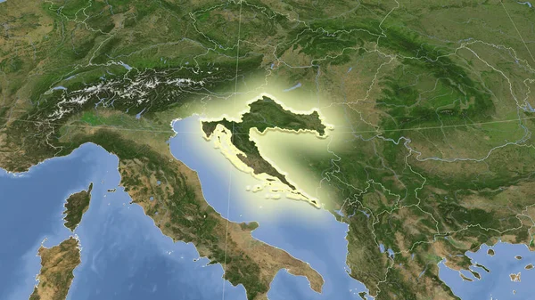 Kroatië Zijn Omgeving Afstandelijk Schuin Perspectief Vorm Gloeide Satellietbeelden — Stockfoto