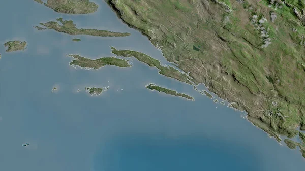 ドゥブロヴァコ ネレトヴァンスカ クロアチアの郡 衛星画像 形状は その国の領域に対して概説 3Dレンダリング — ストック写真