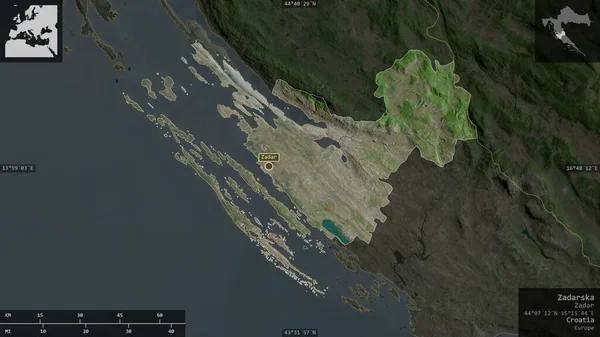 Задарська Округ Хорватії Супутникові Знімки Форма Представлена Проти Своєї Країни — стокове фото