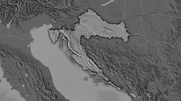 Περιοχή Κροατίας Στον Υψομετρικό Χάρτη Bilevel Στη Στερεογραφική Προβολή Ακατέργαστη — Φωτογραφία Αρχείου