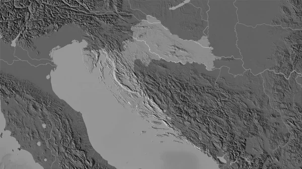 Croatie Zone Sur Carte Altitude Bilevel Dans Projection Stéréographique Composition — Photo