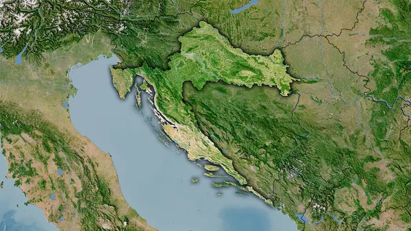 Територія Хорватії Супутниковій Карті Стереографічній Проекції Сира Композиція Растрових Шарів — стокове фото