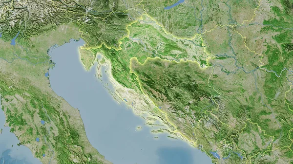 Kroatien Gebiet Auf Der Satelliten Karte Der Stereographischen Projektion Rohe — Stockfoto