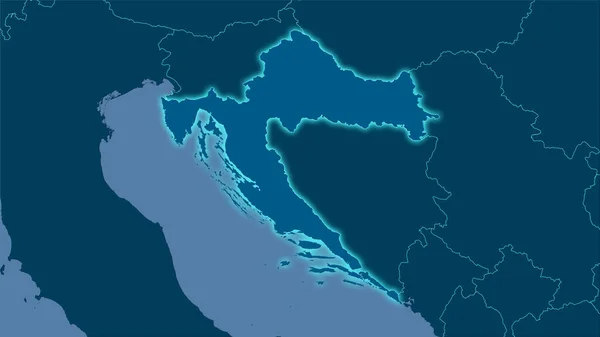 立体投影におけるソリッドマップ上のクロアチア領域 光輝く輪郭を持つラスター層の生の組成 — ストック写真