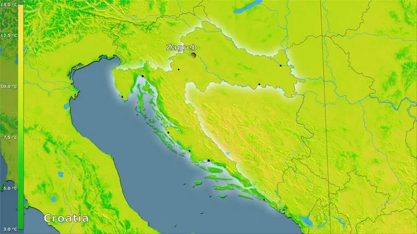 Hırvatistan Bölgesinde Efsanevi Stereografik Projeksiyonda Ortalama Diurnal Sıcaklık Değişimi Ana — Stok fotoğraf