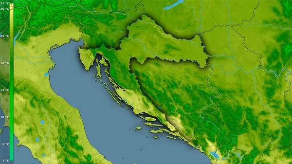 Maximum Temperature Warmest Month Croatia Area Stereographic Projection Legend Raw — Stock Photo, Image