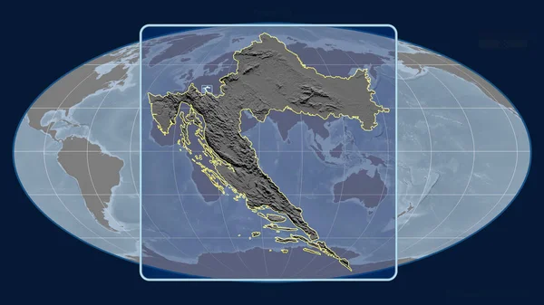 Zbliżenie Widok Chorwacji Zarys Linii Perspektywicznych Wobec Globalnej Mapy Projekcji — Zdjęcie stockowe