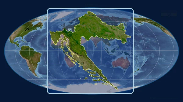 Přiblížený Pohled Chorvatsko Perspektivními Liniemi Proti Globální Mapě Mollweidově Projekci — Stock fotografie