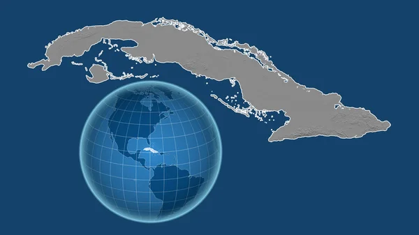 Cuba Globe Shape Country Zoomed Map Its Outline Isolated Blue — Stock Photo, Image