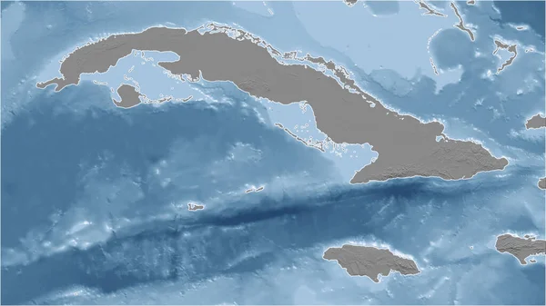 Kuba Zbliżenie Perspektywy Kraju Bez Zarysu Mapa Elewacji Skali Szarej — Zdjęcie stockowe