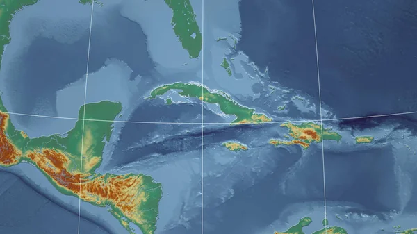 Kubában Szomszédság Távoli Perspektíva Ország Körvonalaival Topográfiai Domborzati Térkép — Stock Fotó