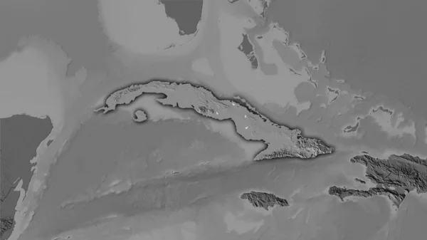 立体投影の二階の標高マップ上のキューバエリア 暗い輝く輪郭を持つラスター層の生の組成 — ストック写真