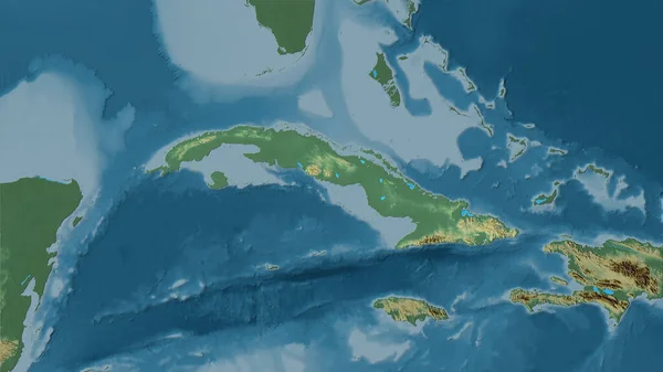 立体投影地形图上的古巴地区 栅格层的原始组成 — 图库照片